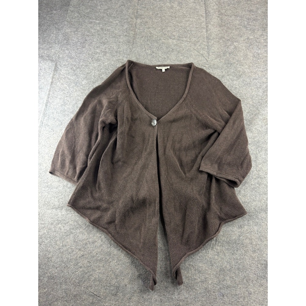 Women L Brown Draped Open Front Cardigan Asymmetrical Knit Sweater Brown Capsule